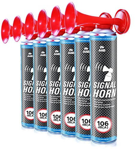 6x AABCOOLING Signal Horn - Trombetta ad Aria Compressa, Fino a 320 Segnali Brevi, Trombe da Stadio Molto Rumorosa con Gas Non Infiammabile, Tromba Tifo per Feste, Trombetta Stadio, Fanfara