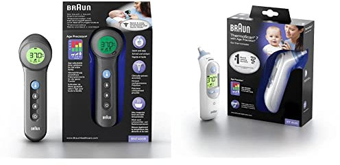 Braun Termometro Bnt400B senza Contatto e Contatto con Age Precision Nero - 310 g & Braun IRT6520 ThermoScan 7 Age Precision – Termometro Auricolare a Infrarossi, 0 mesi +, 21 coprilenti