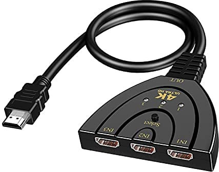 Commutatore Switch HDMI 4K@30Hz SZJUNXIAO hdmi Splitter 3 in 1 Out, Supporta UHD/3D/1080P@60Hz per Xb0x/PS3/PS4/Roku/Fire TV/Blu-Ray/DVD
