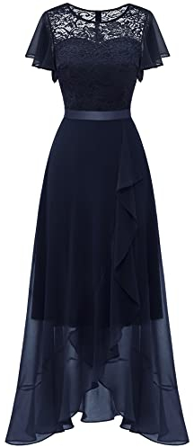 Berylove Abendkleid mit Schlitz Kleid Hochzeit Gast Trauzeugin Kleid Abendkleider Elegant für Hochzeit Lang BLP7051 Navy XL