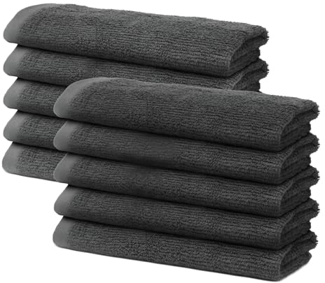 10 er Set Gästehandtücher 30x50cm | Frottee Weich & Flauschig | 100% Baumwolle | Kleine Frottier Handtücher für Gäste | Oeko-Tex | 500g/m² | Ôhm | Dunkelgrau