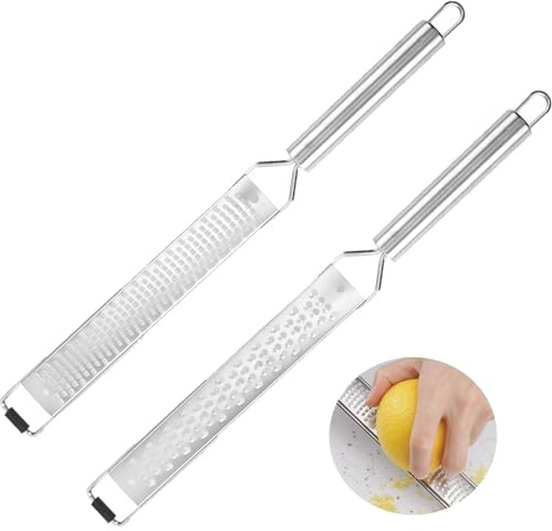 2 Piezas Rallador Zester de Acero Inoxidable, Rallador de Cocina de Acero Inoxidable, Ralladores de Cocina, ideal para rallar limón, jengibre y ajo(Plata)