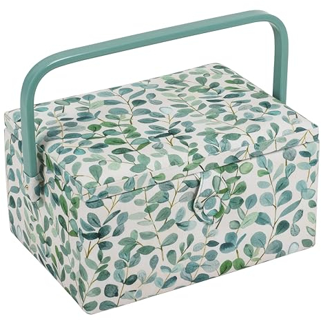 Hobby Gift Exclusive Mittelgroße Nähbox, Bastel-Aufbewahrungsbox, Zubehörablage, Nadelkissen, PVC-Griff 18,5 x 25,5 x 14,5 cm, Eukalyptus