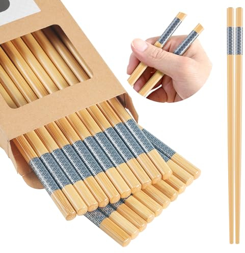 LOROTOCO 10Pairs Bamboo Chopsticks Reusable | Dishwasher Safe | Non slip | Chinese -（9.45in）