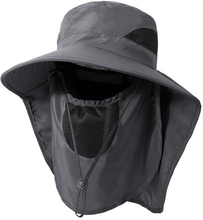 TAGVO Sombrero de Pesca para Hombre con Máscara Facial de Malla Desmontable, Sombreros para el Sol Transpirable ala Ancha con Protección UV, Sombrero de Pescador Plegable para Cámping Excursionismo