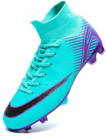 Unitysow Fußballschuhe Herren Outdoor High Top Spike Cleats Fußball Stiefel Professionelle Athletics Trainingsschuhe,T2462 Cyan,EU47