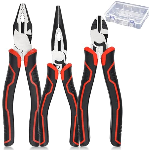 Juego de Alicates Profesional - Set de 3 Con Cortador de Alambre, Diagonales y Puntiagudos - Equipamiento Básico Para Viajes Con Maletín
