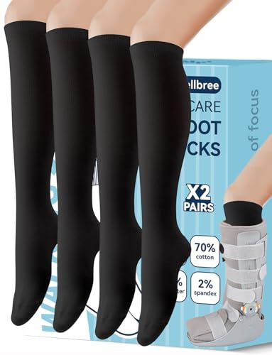 Mellbree Walking Boot Socks, Walking Boot Liner Black & White & Grey Three Colours to Choose, Black, One Size