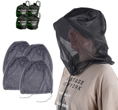 4pack Mosquito Head Net Mesh, Bug Net for Head, Hats with Netting for Men Women,Insect Shield Face Mask Cover for Camping, Hiking, Fishing, Gardening