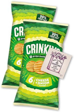 Jacobs Crinklys Cheese & Onion Crisps Multpack, 12 Mini Bags - Snack Pack, 2 Packs of 6 x 23g, Crunchy Baked Snack, No Artificial Colours, Suitable for Vegetarians