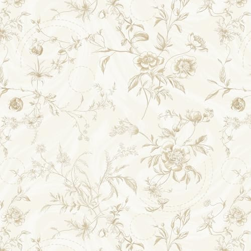 Ismoon Peel and Stick Wallpaper Floral Vintage Stick on Wall Paper Beige French Textured Contact Paper for Cabinet Removable Self Adhesive Wallpaper Vinyl Roll Shelf Deco, 17.3x78.7in