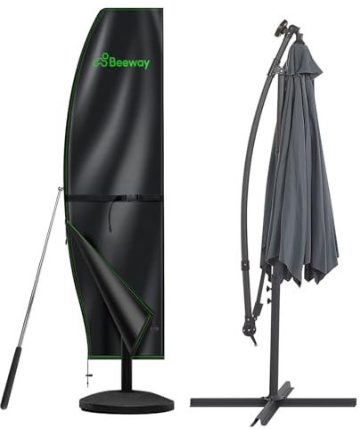 BEEWAY Garden Parasol Cover Waterproof, Outdoor Cantilever Parasol Cover with Zipper and Rod Fit for 2m to 4m Banana Patio Umbrella - 210D Oxford Fabric, Anti-UV , Windproof - 265 x 40/70/50cm