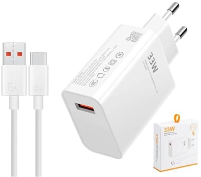 Panlouting 33 W USB-laddare med 1 meter laddningskabel, USB-C | Väggladdare, snabbladdare, turbo-strömförsörjning, kompatibel med Xiaomi Redmi Note 13/12/11/11S/9 Pro/10/10 Pro/10S/9T/8 Pro, Xiaomi Mi
