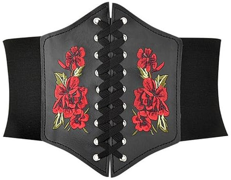Satohom Damen Schnürt Corsage Stickerei Korsett Vollbrust Top Gothic Vintage Leder Corsagen Bustier Shapewear Corsette Korsage Push Up Korsett Frauen Tied Gürtel Breiter Schnürgürtel Korsett