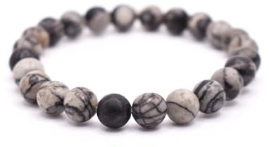 Svart Spindelnät armband | 100% äkta naturstenar | bekvämt och elegant | koreanskt elastiskt snöre och smyckeskrin medföljer (Svart Spindelnät, 10mm)