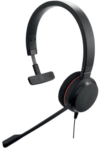 Jabra Evolve 20 Mono Headset - Auriculares certificados de comunicación unificada para VoIP Softphone con cancelación pasiva de Ruido - USB-C/A - Negro