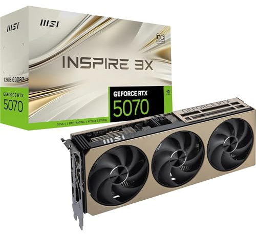 MSI GeForce RTX 5070 12G Inspire 3X OC - Tarjeta gráfica,RTX 5070, 12 GB GDDR7 (28 Gbps/192 bits), PCIe 5.0 - Diseño de Triple Ventilador (3 x Ventilador STORMFORCE) - HDMI 2.1b, DisplayPort