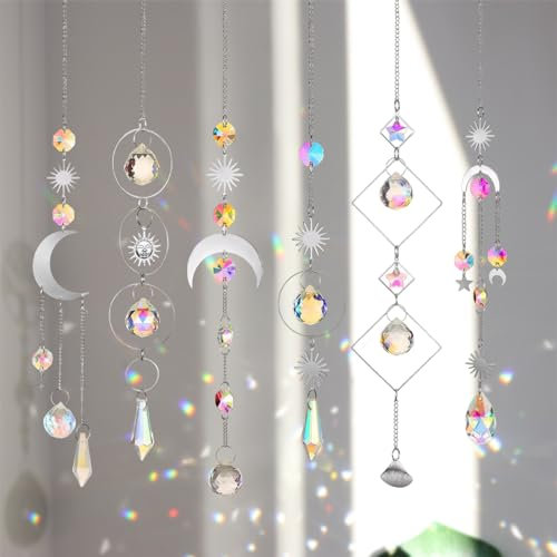 6 Pièces Attrape Soleil Cristal, Attrape-Soleil, Perle de Verre Attrape-Soleil Prisme Arc-en-Ciel en Cristal Suspendu Suncatcher Pendentif en Cristal pour Fenêtre Maison Jardin Fête Mariage (Argent)