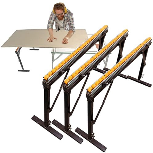 Servante à Rouleau Support À Rouleaux Pliable Réglable En Hauteur, Support D'extension D'établi Travail Du Bois Portable 1 M - Capacité Charge 330 À 550 Lb, Support Rouleaux Sortie(3 pack,Single Row)