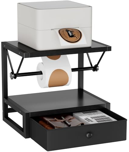 IBUYKE Étiquette pour rouleaux et étiquettes pliées en éventail, support d'expédition thermique en bois avec tiroir, imprimante de bureau