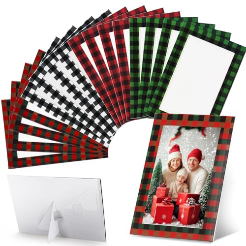 120 Pcs 4x6 Christmas Paper Picture Frame Bulk Cardboard Paper Photo Frames with Stand Holiady Red and Green Photo Frame Ornament for Hanging Crafts Decorations