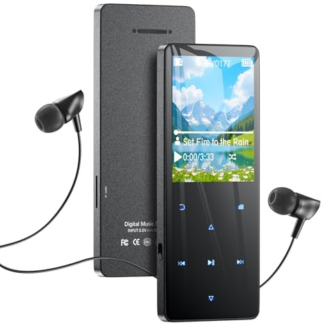 Lettore MP3 da 64 GB con Bluetooth 5.3, lettore musicale portatile con altoparlante integrato, lettore audio digitale per sport con funzione vocale, radio FM, supporta schede di memoria fino a 128 GB