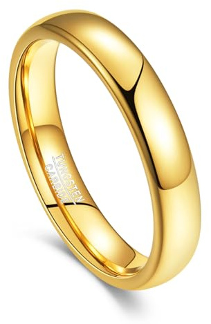 NUNCAD Gold Rings for Women 4mm, 14K Gold Plated Simple Tungsten Ring for Wedding Daily, Polished, Dome Style, Comfort Fit, Size P1/2