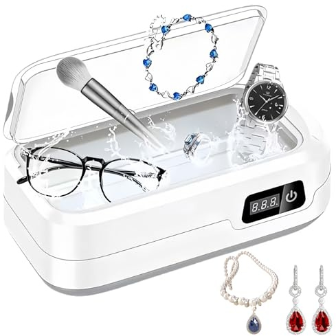 Dispositivo de limpieza ultrasónica para gafas, 49000 Hz, 640 ml, limpiador ultrasónico con 4 modos, limpiador ultrasónico para limpieza profunda de anillos, monedas, dentaduras postizas, relojes