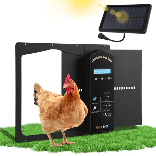 Vkechh Puerta automática solar con pantalla grande, mando a distancia, temporizador, sensor de luz, impermeable IP65, tapa automática para gallinero, protección contra atascos, puerta automática para