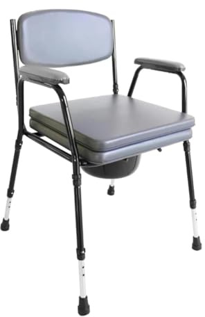 Silla WC Regulable con Cubeta Extraíble y Asiento Acolchado | Inodoro Portátil para Personas Mayores y Movilidad Reducida | Silla Orinal con Reposabrazos para Baño y Dormitorio