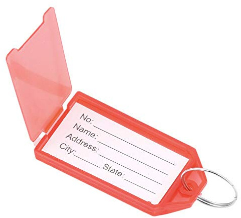 Plastnyckeletiketter nyckelbricka plast bagage namn ID-etikett med delad ring etikett fönster pappersetikett inlägg för nycklar, bagage, personliga föremål 5.5x2.8cm/2.17x1.1 Röd