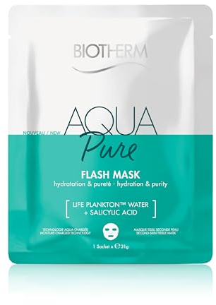 Biotherm Aqua Super Mask Pure Tuchmaske, feuchtigkeitsspendende Gesichtsmaske mit Life Plankton und Salicylsäure, pflegende Tuchmaske für ein gestärktes und hydratisiertes Hautgefühl, 1x 31 g
