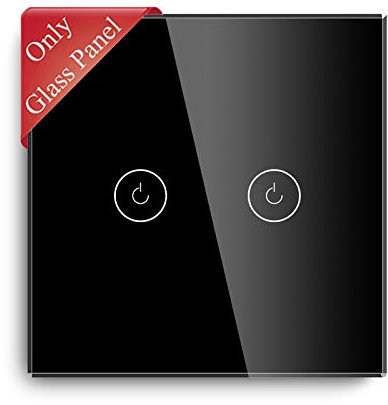 BSEED Interruptor de luz inteligente, Interruptor táctil, panel de vidrio, panel de vidrio para wifi, interruptor de luz de pared, 2 Gang Negro, 86 mm