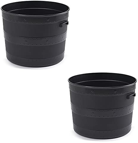 Optimal Products Black Plastic Planter Plant Pot Tub Garden Patio Out Or Indoor Barrel Flower Pot 35cm & 50cm (20L/35cm (2 Planter) Black)