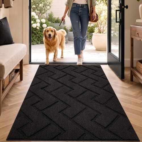 hicorfe Indoor Door Mat,Non Slip Door Mats,32x48 Front Back Door Mat Rubber Backing,Absorbent Resist Dirt Entrance Inside Floor Mats for Entryway Washable Low-Profile(Black)