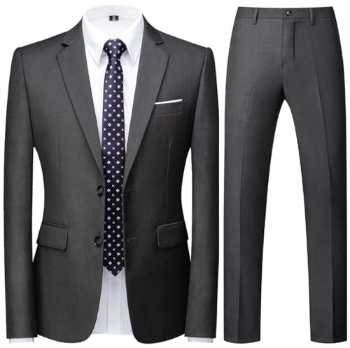 Allthemen Traje de Hombre de 2 Piezas de Ajuste Delgado de un Solo Pecho Trajes de Dos Botones Boda Pantalones de Chaqueta de Negocios Gris M