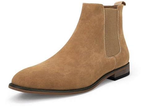 Mens Chelsea Boot Slip On Pointed Toe Stacked Low Heel Faux Suede Casual Dress Boot