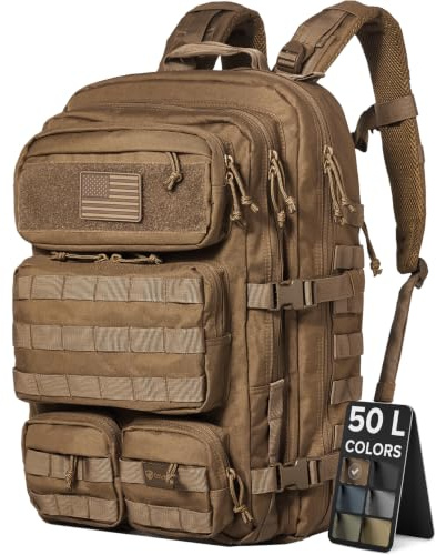 Falko Tactical Backpack for Men and Women 50L Backpack 2.4x Stronger Large Military Molle Rucksack, Bugout Backpack Outdoors