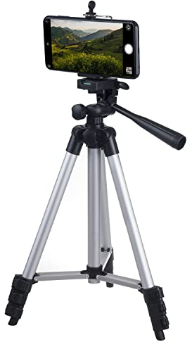 Maclean MC-164 Trípode Universal de 1/4 con Soporte para teléfono y Funda de Transporte Adecuado para cámaras Videocámaras Smartphones Anillo de Luces Trípode