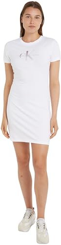 Calvin Klein Jeans Damen T-Shirt Kleid Monologo Dress Kurzarm, Weiß (Bright White), XS