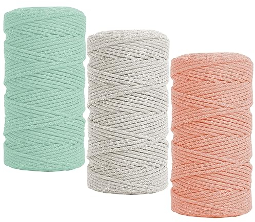 Fyfjur Makramee Garn 2mm, 3 Rollen Bunte Cotton Macrame Cord, Makramee Schnur, Baumwollschnur Paketschnur für Wandbehang, Traumfänger, DIY Basteln, Backen, Geschenke Verpacken (300m)