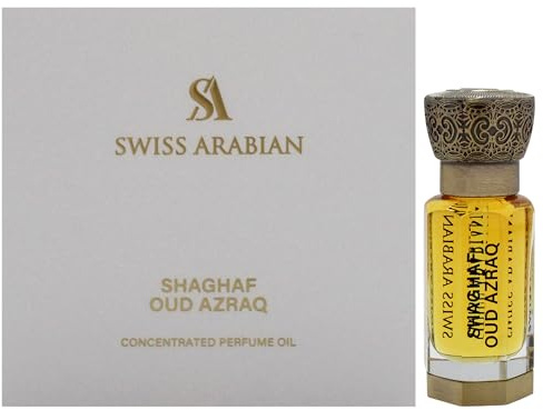 Swiss Arabian Shaghaf Oud Azraq Huile de Parfum Concentrée Unisexe 12ml – Un Mélange Luxueux de Miel, Oud et Cuir – Parfum Oud Ambre Doré