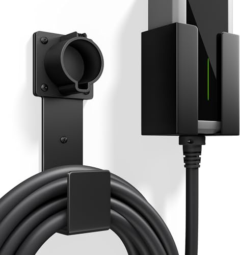 EV Charger Holder Wall Mount – J1772 Cable Organizer & Nozzle Holster with Storage Box for Electric Vehicle Charging