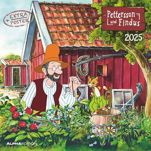 Alpha Edition - Calendario 2025 Pettersson & Findus 30 x 30 cm, calendario per bambini con immagini di alta qualità per ogni mese, fasi lunari, date delle vacanze DE/AT/CH e calendario internazionale