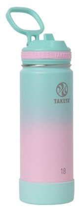 Takeya Actives Water Bottle with Straw Lid - Durable & Easy-Care Water Bottle with Stainless Steel Insulation - BPA-Free Lid with Carry Handle & Straw - Dishwasher-Safe - 18 oz, Ombre Dream