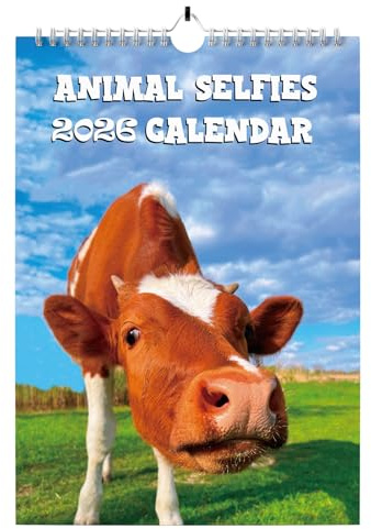 Funny Calendar 2026, Funny Animal Selfies Monthly Calendar 2026 Silly Gifts, Christmas Secret Santa Gifts for Men Women, Novelty Month to View A4 Weird Animal Wall Planner