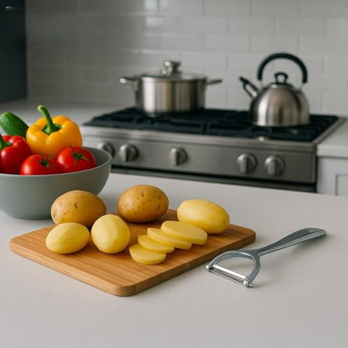 Pelapatate/Pelaverdure Professionale in Acciaio Inox 17 cm – Lama Rotante Ultra Affilata 6,5 cm, Impugnatura Ergonomica Full-Steel, Lavabile in Lavastoviglie, Y Peeler per Patate, Carote, Frutta