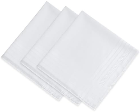 3 Pcs Men's Handkerchiefs, Soft Gents Hankies Set, Absorbing Handkerchiefs Machine Wash White Pocket Square, Mens Premium Handkerchief Cotton White Pocket Square Hanks for Men and Women