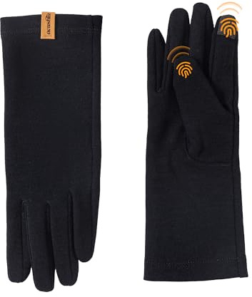 ACUSHLA Sottoguanti in 100% lana merino, leggero touchscreen, strato di base per uomini e donne, guanti invernali per corsa, escursionismo, ciclismo, pesca, 290 g/m², nero, L