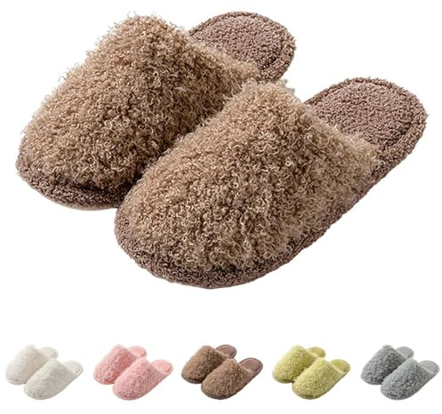 Pantoufles en tissu éponge pour femme - Chaussons d'hiver en peluche - Moelleux - Fermés à l'avant - Chaussons d'intérieur douillets - Couleur unie - Chaussons d'hiver, rose bonbon, 40 EU